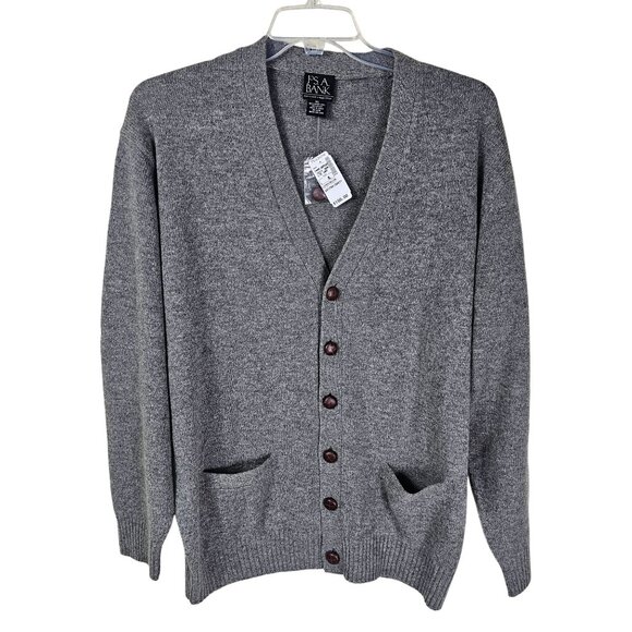 Jos A Bank Executive Sweater XL Mens Gray Lambswool Cardigan Grandpa Academia - Picture 1 of 7